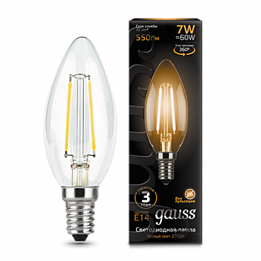 Лампа светодиодная LED 7Вт E14 220В 2700К свеча Gauss