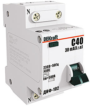 Автоматический выключатель диф.тока 1п+N ДИФ-102 C 10A 30mA, DEKraft