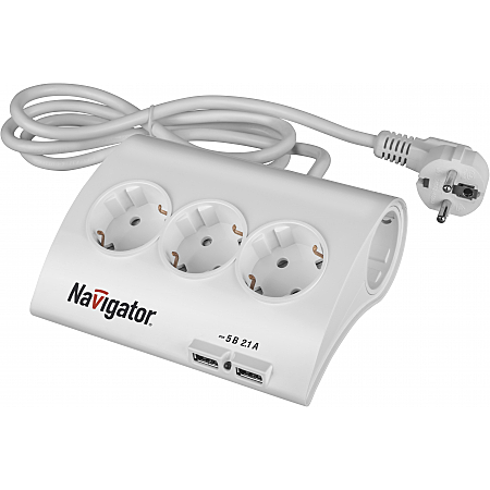 Удлинитель бытовой 5х1.8м с заземлением 16А ПВС 3х1.00 USB Navigator
