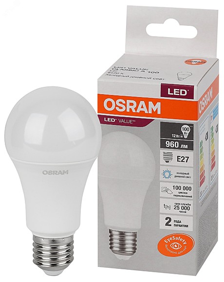 Лампа светодиодная LED 12 Вт E27 6500К 960Лм груша OSRAM