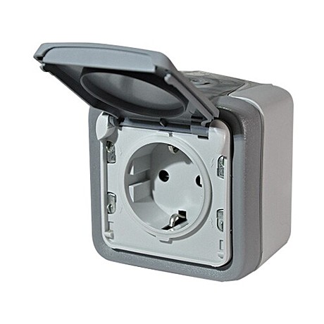 Plexo Серый Розетка с/з с крышкой винт. зажим наружный монтаж 16А (в сборе) IP55 Legrand