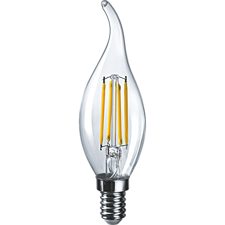 Лампа светодиодная 10вт Е14 2700К свеча на ветру прозрачная FILAMENT Онлайт