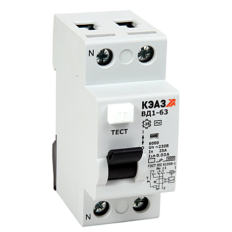 Выключатель дифференциального тока (УЗО) 2п 40А 30мА тип AC ВД1-63 2240 УХЛ4 КЭАЗ 