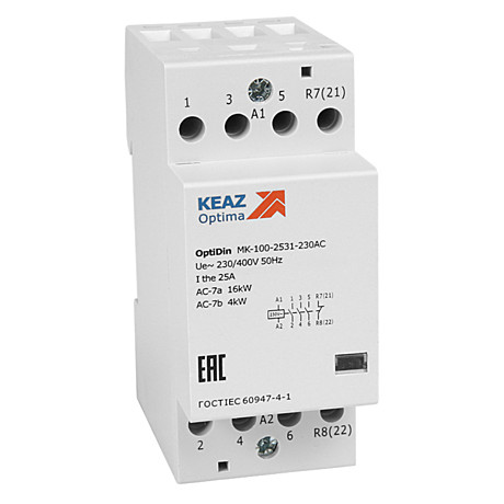 Контактор 230В AC 3НО НЗ 25А OptiDin MK-100-2531-230AC КЭАЗ