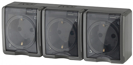Розетка тройная ЭРА Эксперт 11-2405-03 3х2P+E IP54, 16АХ-250В, ОУ, серый