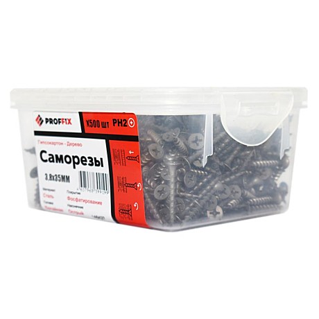 Саморез гипсокартон-дерево 3.8х35 усиленный (TWN) (уп.500шт) контейнер Proffix