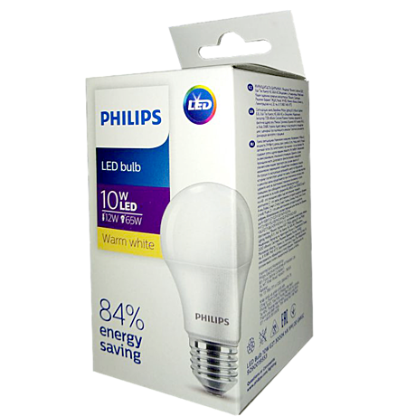 Лампа светодиодная LEDBulb LED 10Вт E27 3000K 230VA60 RCA EcoHome  PHILIPS