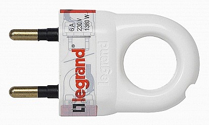 Элиум Белый Вилка 2Р, 6А, пластик - с кольцом Legrand